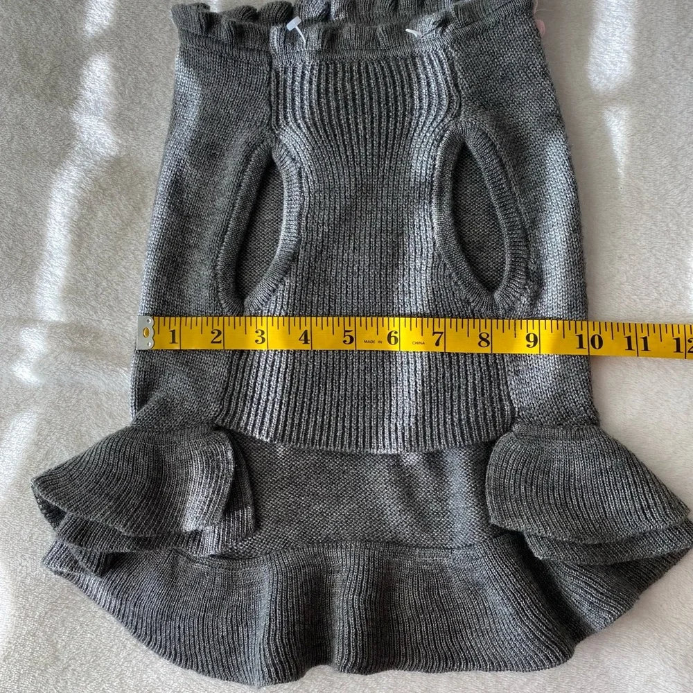 Frou Frou gray and pink ruffled dog dress with bow Sz Small